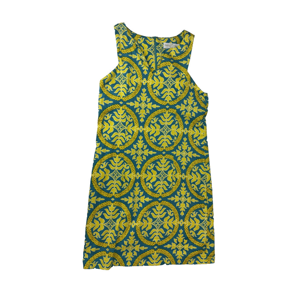 Cottagecore Tracy Negoshian Dress Twee Print Cotton Yellow Blue Floral Small